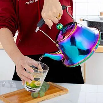 Whistling Tea Kettle with Infuser Stainless Steel Teapot Rainbow Teakettle for Stovetop Induction Stove Top Fast Boiling Heat Water Cute Tea Pot Colorful 2-Liter 2.1-Quart