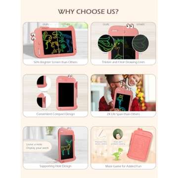 Jasonwell LCD Drawing Writing Tablet - Drawing Pad Doodle Board for Kids Toddlers Drawing Toy Educational Learning Toys Christmas Birthday Gift 2 3 4 5 6 7 8 Year Old Girls Boys (Pink Dinosaur)