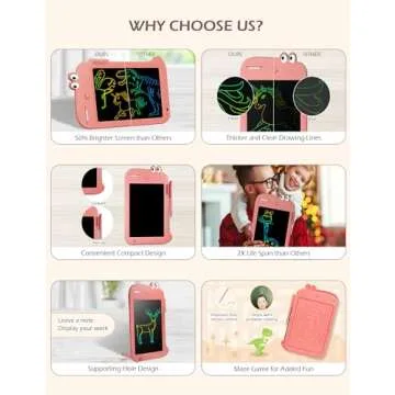 Jasonwell LCD Drawing Writing Tablet - Drawing Pad Doodle Board for Kids Toddlers Drawing Toy Educational Learning Toys Christmas Birthday Gift 2 3 4 5 6 7 8 Year Old Girls Boys (Pink Dinosaur)
