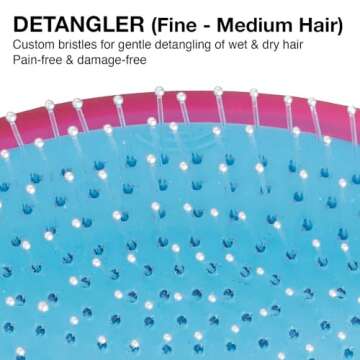 Olivia Garden OG Brush Detangler, removable cushion, scalp hugging shape massages the scalp, for wet or dry hair, for women, men and children, Fine to Medium hair, Pink