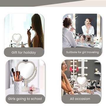 XPXKJ 7 Inch Vintage Heart Mirror - Elegant Desk Makeup Mirror with Double Sided 360 Degree Rotation...