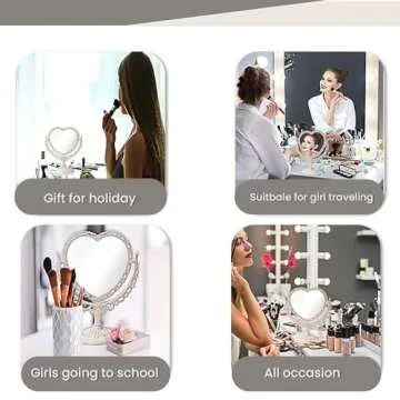 XPXKJ 7 Inch Vintage Heart Mirror - Elegant Desk Makeup Mirror with Double Sided 360 Degree Rotation...
