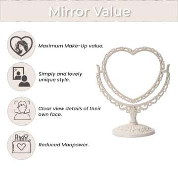 XPXKJ 7 Inch Vintage Heart Mirror - Elegant Desk Makeup Mirror with Double Sided 360 Degree Rotation Vanity Mirror for Coquette Room Decor (Beige 1pcs)