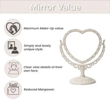 XPXKJ 7 Inch Vintage Heart Mirror - Elegant Desk Makeup Mirror with Double Sided 360 Degree Rotation Vanity Mirror for Coquette Room Decor (Beige 1pcs)
