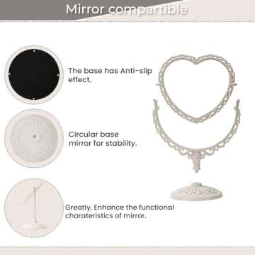 XPXKJ 7 Inch Vintage Heart Mirror - Elegant Desk Makeup Mirror with Double Sided 360 Degree Rotation Vanity Mirror for Coquette Room Decor (Beige 1pcs)