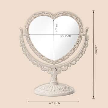 XPXKJ 7 Inch Vintage Heart Mirror - Elegant Desk Makeup Mirror with Double Sided 360 Degree Rotation Vanity Mirror for Coquette Room Decor (Beige 1pcs)