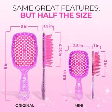 FHI Heat UNbrush Mini Detangler Brush for Pain-Free Brushing on All Wet or Dry Hair Types — Durable Duoflex Anti-Static Bristles, Lightweight Handle, Vented Mini Hair Brush, Rose Quartz Pink