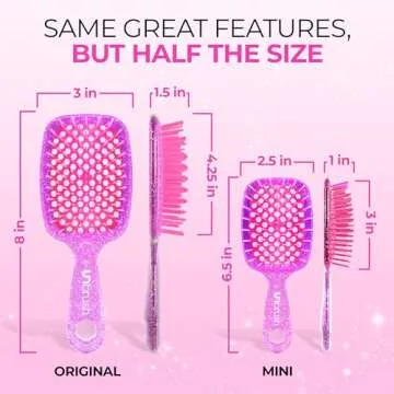 FHI Heat UNbrush Mini Detangler Brush for Pain-Free Brushing on All Wet or Dry Hair Types — Durable Duoflex Anti-Static Bristles, Lightweight Handle, Vented Mini Hair Brush, Rose Quartz Pink