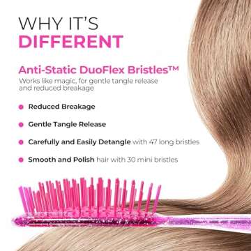 FHI Heat UNbrush Mini Detangler Brush for Pain-Free Brushing on All Wet or Dry Hair Types — Durable Duoflex Anti-Static Bristles, Lightweight Handle, Vented Mini Hair Brush, Rose Quartz Pink