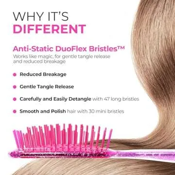 FHI Heat UNbrush Mini Detangler Brush for Pain-Free Brushing on All Wet or Dry Hair Types — Durable Duoflex Anti-Static Bristles, Lightweight Handle, Vented Mini Hair Brush, Rose Quartz Pink