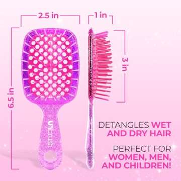 FHI Heat UNbrush Mini Detangler Brush for Pain-Free Brushing on All Wet or Dry Hair Types — Durable Duoflex Anti-Static Bristles, Lightweight Handle, Vented Mini Hair Brush, Rose Quartz Pink