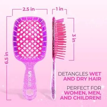 FHI Heat UNbrush Mini Detangler Brush for Pain-Free Brushing on All Wet or Dry Hair Types — Durable Duoflex Anti-Static Bristles, Lightweight Handle, Vented Mini Hair Brush, Rose Quartz Pink