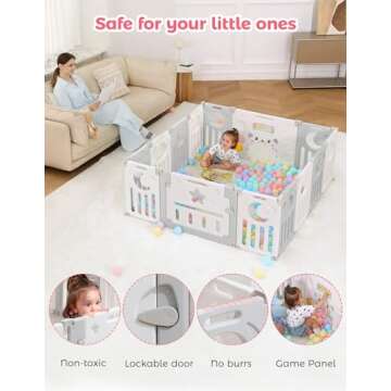 Baby Playpen, Dripex Foldable Playpen for Babies and Toddlers, 60x60 inches Fence Play Area, Custom Shape Pen, Easy Assemble Storage, Yard Safety
