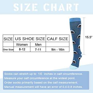 Junely Compression Socks for Women 20-30 mmhg Shark Knee High Stockings for Running Support Nurses Pregnancy Flying Sports Shark Gifts Blue