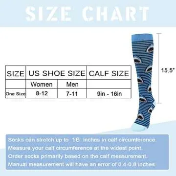 Junely Compression Socks for Women 20-30 mmhg Shark Knee High Stockings for Running Support Nurses Pregnancy Flying Sports Shark Gifts Blue