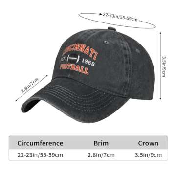 Pnrzmktay Football Hat, Cincinnati Est 1968 Hats for Men Women, Adjustable Printed Cotton Vintage US...