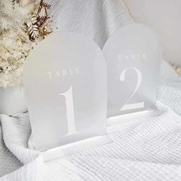 JINMURY Frosted Arch Table Numbers for Wedding Reception, 10 Pack 5x7" Frosted Arch Acrylic Table Si...