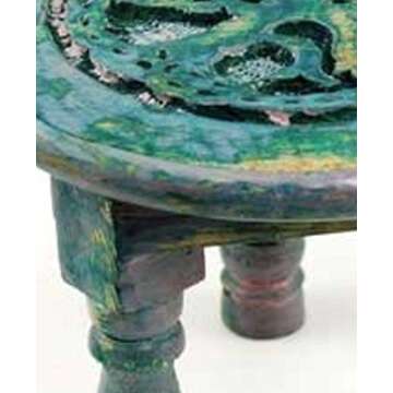 New Age Imports Round Tree of Life Altar Table, Rustic Green, Magenta