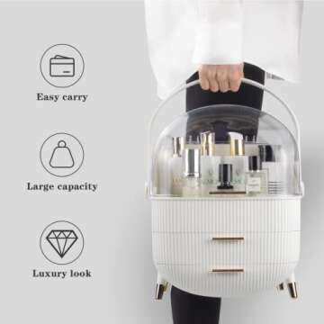 realife Large Makeup Organizer Storage with 2 Drawer for Vanity with Lipstick and Makeup Brush Organizer, Perfume & Skincare Organizers Makeup Box, Cover Cosmetic Organizer for Mother's Day