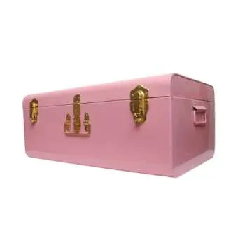 American Atelier Trunks | Set of 2 | Pink | Vintage Style Storage with Gold Finish Hardware | Space Saving Organizer | Use in Home, Dorm, and Office | Medium and Large