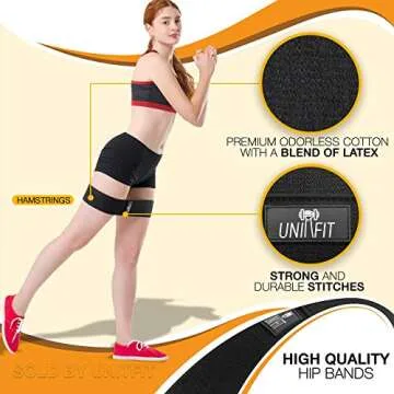 UnitFit Hip Band Booty Training Resistance Workout Hip Excercise Bands Glute Strengthening Exercise for Women and Men - Elastic Non Slip Loop with a Low, Medium, and Heavy Fabric Band - Set of 3