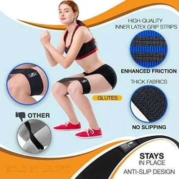 UnitFit Hip Band Booty Training Resistance Workout Hip Excercise Bands Glute Strengthening Exercise for Women and Men - Elastic Non Slip Loop with a Low, Medium, and Heavy Fabric Band - Set of 3