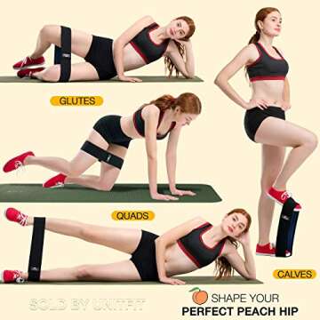 UnitFit Hip Band Booty Training Resistance Workout Hip Excercise Bands Glute Strengthening Exercise for Women and Men - Elastic Non Slip Loop with a Low, Medium, and Heavy Fabric Band - Set of 3