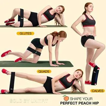 UnitFit Hip Band Booty Training Resistance Workout Hip Excercise Bands Glute Strengthening Exercise for Women and Men - Elastic Non Slip Loop with a Low, Medium, and Heavy Fabric Band - Set of 3