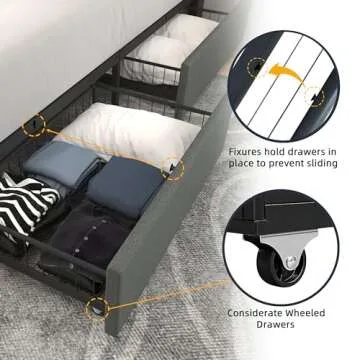 Stylish Wancla Queen Bed Frame with Storage Drawers