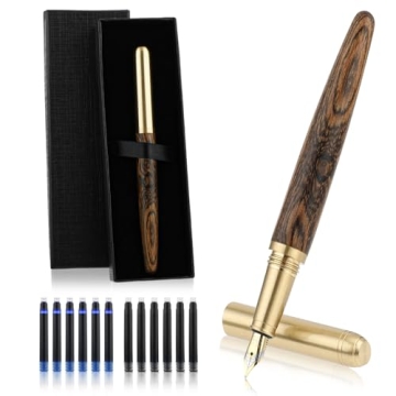 Cobee Handcrafted Wooden Fountain Pen Set - Vintage Luxury with 12 Ink Cartridges