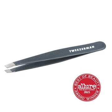 Tweezerman Stainless Steel Slant Tweezer - Eyebrow Tweezers for Women and Men (Blue Stone) (Pack of 2)