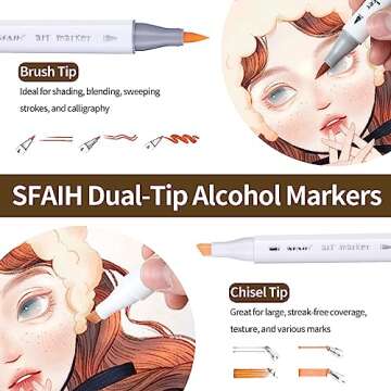 SFAIH Skin Tone Brush Tip Alcohol Markers - 12 Light Skin Colors Double Tipped Art Markers for Artis...