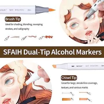 SFAIH Skin Tone Brush Tip Alcohol Markers - 12 Light Skin Colors Double Tipped Art Markers for Artis...