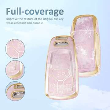SWEETBOND Key Fob Cover for Audi A4 S4 RS4 A5 F5 S5 RS5 A6 A7 A8 S8 Q2 Q5 SQ5 Q7 SQ7 TT TTS TTRS R8, Fashion Key Shell with Diamond Gold Keychain (Pink)