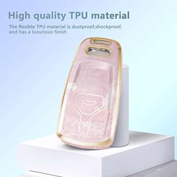 SWEETBOND Key Fob Cover for Audi A4 S4 RS4 A5 F5 S5 RS5 A6 A7 A8 S8 Q2 Q5 SQ5 Q7 SQ7 TT TTS TTRS R8, Fashion Key Shell with Diamond Gold Keychain (Pink)