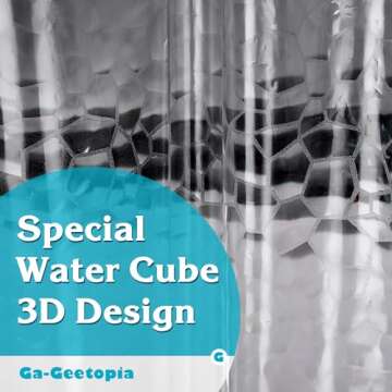 Ga-Geetopia Thin 3D EVA Shower Curtain Liner Water Cube, 72x72 Premium Light Weight Clear Plastic Bathroom Shower Curtain with Rustproof Metal Grommets 3 Magnets for Shower Stall, Bathtubs(No Hooks)