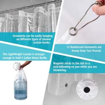 Ga-Geetopia Thin 3D EVA Shower Curtain Liner Water Cube, 72x72 Premium Light Weight Clear Plastic Bathroom Shower Curtain with Rustproof Metal Grommets 3 Magnets for Shower Stall, Bathtubs(No Hooks)