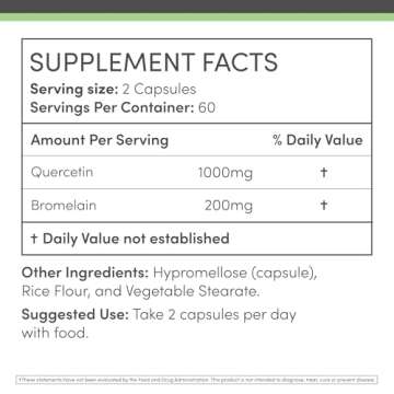 Quercetin with Bromelain - 120 Count Immune Health Capsules - Vegan, Gluten Free