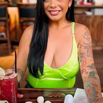 Velius Women's Sexy Deep V Neck Shiny Thong Bodysuit Tank Tops with Underwire (Neon Green, X-Large)