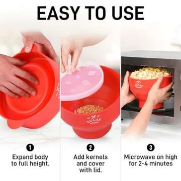 Zulay Microwave Popcorn Popper - BPA-Free Silicone Popcorn Popper Microwave Popcorn Bowl - Collapsible Microwave Popcorn Maker - Family Movie Night Supplies - Red