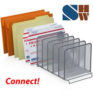 Simple Houseware Expandable 5 Section Upright File Sorter Organizer, Silver