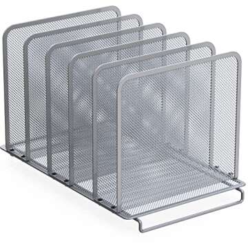 Simple Houseware Expandable 5 Section Upright File Sorter Organizer, Silver