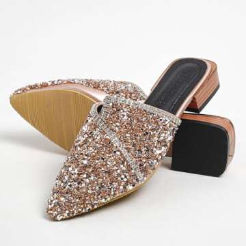 Mules for Women Slip On Comfortable Pointed Toe Flat Shoes On Loafers Backless Pointed Toe Satin Mule Slides Golden Size 7