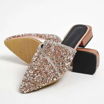 Mules for Women Slip On Comfortable Pointed Toe Flat Shoes On Loafers Backless Pointed Toe Satin Mule Slides Golden Size 7