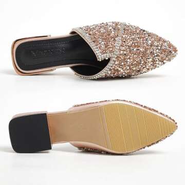 Mules for Women Slip On Comfortable Pointed Toe Flat Shoes On Loafers Backless Pointed Toe Satin Mule Slides Golden Size 7