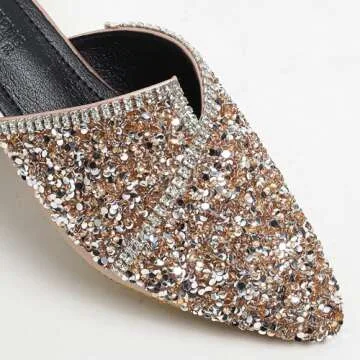 Mules for Women Slip On Comfortable Pointed Toe Flat Shoes On Loafers Backless Pointed Toe Satin Mule Slides Golden Size 7