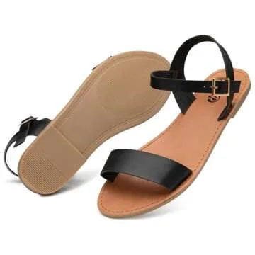 Rekayla Flat Faux Leather Ankle Strap and Adjustable Buckle Sandals for Women Black 07