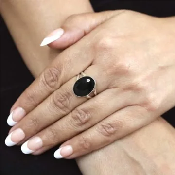JEWELOPORIUM Black Onyx Silver Ring Size 7 for Women
