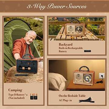PRUNUS J-110 Radio Portable AM FM,Transistor Plug in Wall AC Power&Battery Powered&Rechargeable Radio for Emergency Use,Vintage Shortwave Radio with Bluetooth Support TF Card AUX USB Player for Gifts
