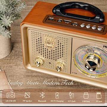 PRUNUS J-110 Radio Portable AM FM,Transistor Plug in Wall AC Power&Battery Powered&Rechargeable Radio for Emergency Use,Vintage Shortwave Radio with Bluetooth Support TF Card AUX USB Player for Gifts